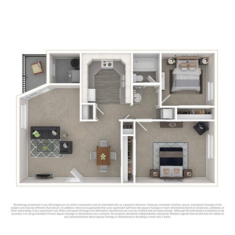 Floor plan for 2 beds, 1 bath, 850 sqft